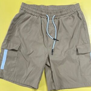 SHEIN Tan and Blue Cargo Shorts with Relaxed Fit